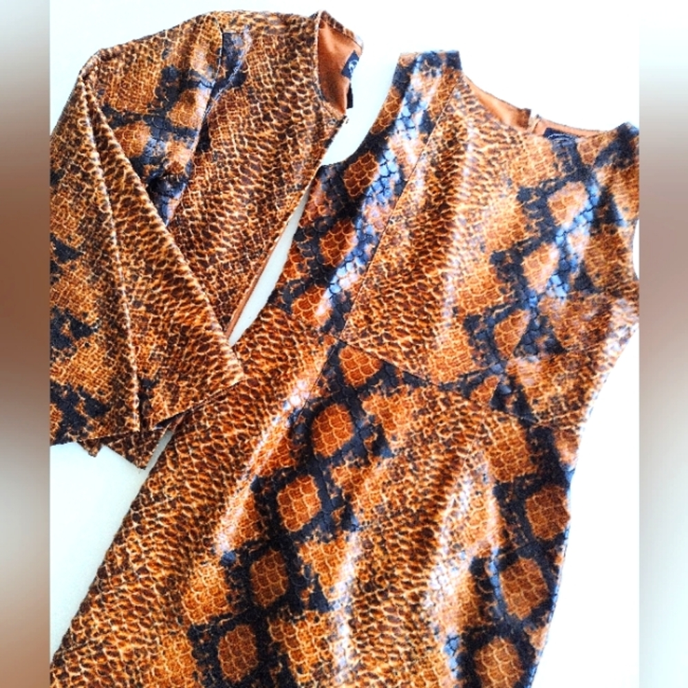 Vintage 2 piece snake print Tank dress and crop Blazer.